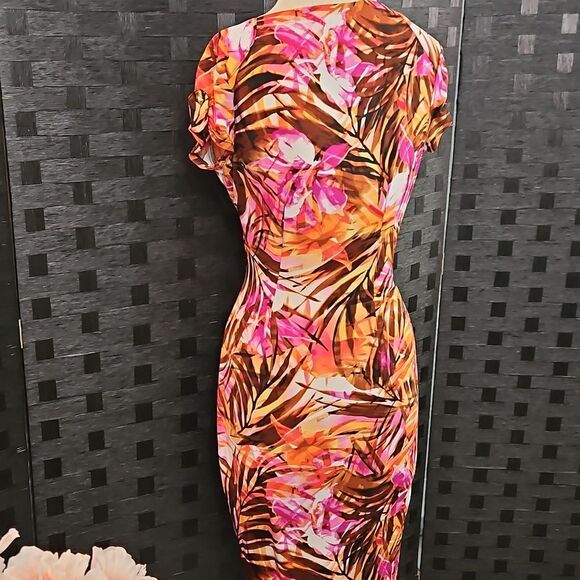 Cache Tropical Print Faux Wrap Tulip Hem Dress Size Small - Picture 9 of 15